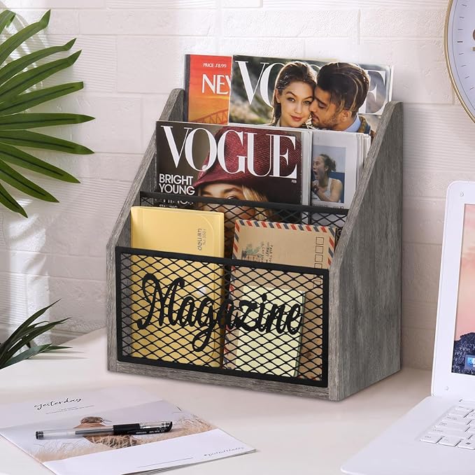 YINMIT Magazine Holder, Stepped 3 Tier Magazine Rack Floor, Magazine Storage Basket, Folder Organizer Bin for Magazines,Books,Newspapers,Tablets