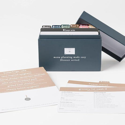 Meal Planner with 72 Recipe Cards (Freezer Menu) - Weekly Menu Planner | Sturdy Recipe Box | 12 Reusable Grocery Shopping Lists | 5 Blank Recipe Cards | Recipe Card Protector | Recipe Ideas