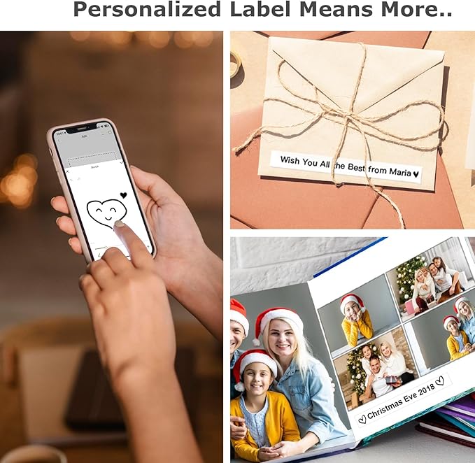 SUPVAN E10 Bluetooth Label Maker Machine with Tape, Continuous Waterproof Label, Versatile App with 35 Fonts and 1k+ Icons, Inkless Labeler for Home, Kitchen, School, Office Organization, Black