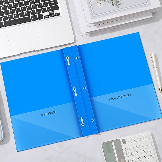 Henoyso 24 Pcs Plastic Folders with Clear Front Pocket and 3 Prong Take Home Plastic 2 Pocket Folder Back to School for Students Parent Teacher Communication for School Office (Blue)