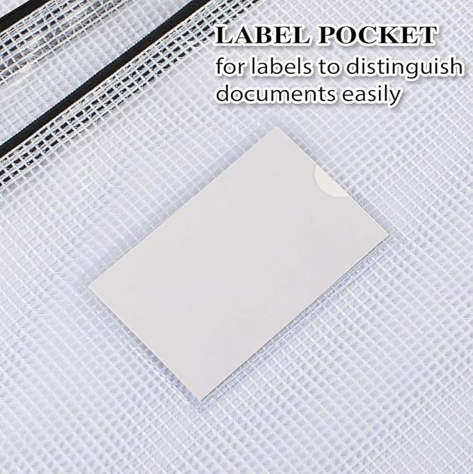 Sooez 20 Pack Mesh Zipper Pouch with Label Pocket, Plastic Zip File Folders, Letter Size A4 Zipper Document Bag for Teacher School Office Supplies, Classroom Organization, Board Game Storage，Black