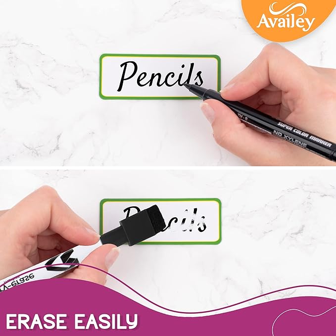 Availey 32 Pieces (4 x 1.8") - Colored Border Magnetic Dry Erase Labels - Reusable Strips for Classroom Home Office Garage Refrigerator - Blank Writable Erasable Cards Name Tags Students Locker Shelf