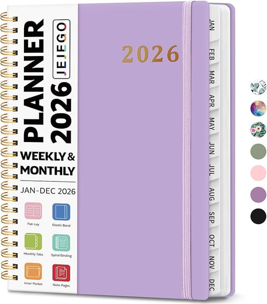 2026 Planner, Weekly and Monthly Calendar Planner Book, January 2026 - December 2026, Hardcover Spiral Planner with Monthly Tabs, Notes Pages, Perfect for Women & Men, A5 (6.4" x 8.5") - Lavender