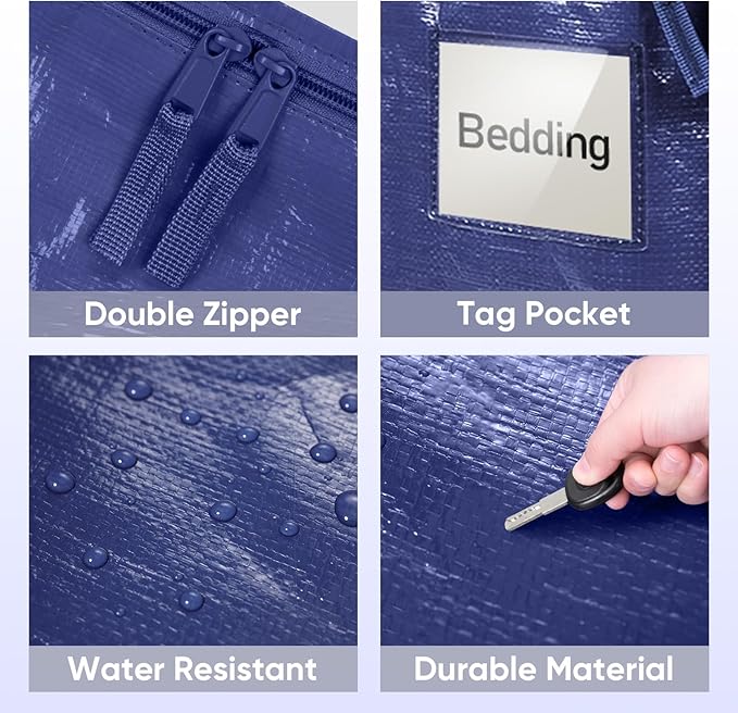 TICONN 2 Pack Extra Large Moving Bags with Zippers & Carrying Handles, Heavy-Duty Storage Tote Moving Boxes for Space Saving (2 Pack, Navy)