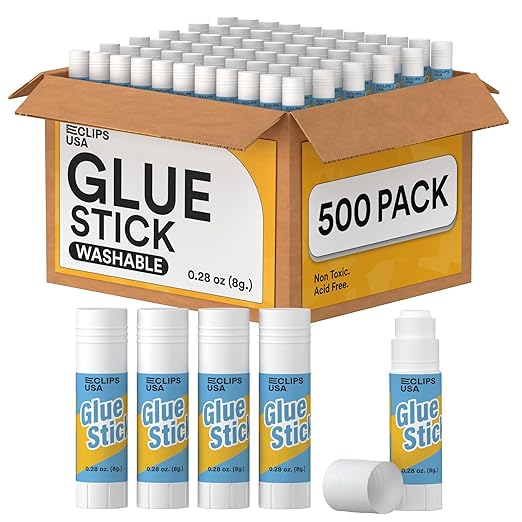 Glue Sticks Bulk (500 Pack), Washable Glue Sticks for Kids, Craft Glue for School Supplies, .28 oz, 8 Grams (500 Pack)