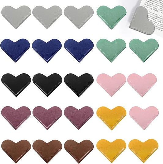 24Pcs Leather Heart Bookmarks,Cute Corner Page Book Marks,Book Accessories for Kids Women Book Lovers Teachers,Handmade Reading Gifts