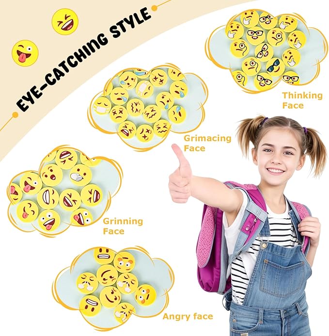 LovesTown Mini Erasers Bulk for Kids, 60 Pcs Fun Mini Cute Erasers for Back to School, 1inch Small Fun Emoticon Round Eraser for Classroom Rewards Gift Bag Filler, Students, Carnival Prizes
