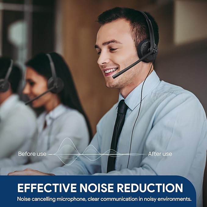 Yealink UH34 USB Headset with Noise Cancelling Mic, Work Headset for PC, Teams Certified Headphones for VoIP Phone Softphone, in Line Control