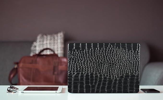 KEROM Compatible with Crocodile MacBook Air 13 Inch Case 2025-2022 M4 M3 M2 A3240 A3113 A2681, Textured Elegant Luxury Aligator Skin Snakeskin PU Leather Hardshell Case & Keyboard Cover, Shiny Black