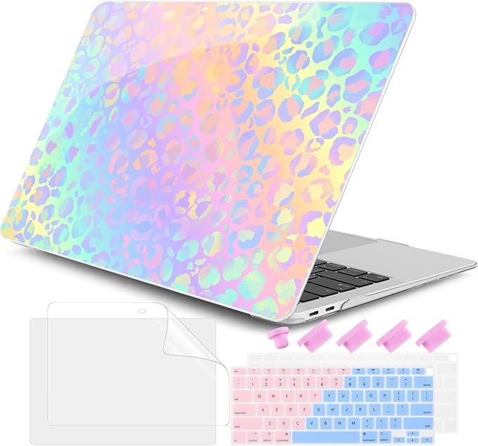 DONGKE for MacBook Air 13 Inch Case 2021-2018, Compatible with A2337 M1 A2179 A1932 Support Retina Display & Touch ID, Hard Shell Plastic Cover with Keyboard Skin - Leopard Print