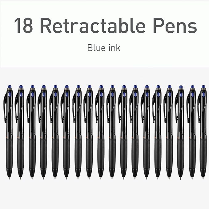 Pentonic BR-T Retractable Ballpoint Pens, 18 Count, Blue Ink, 0.7 mm Fine Point, Smooth Writing For Journaling, Office & School (PEN12125)