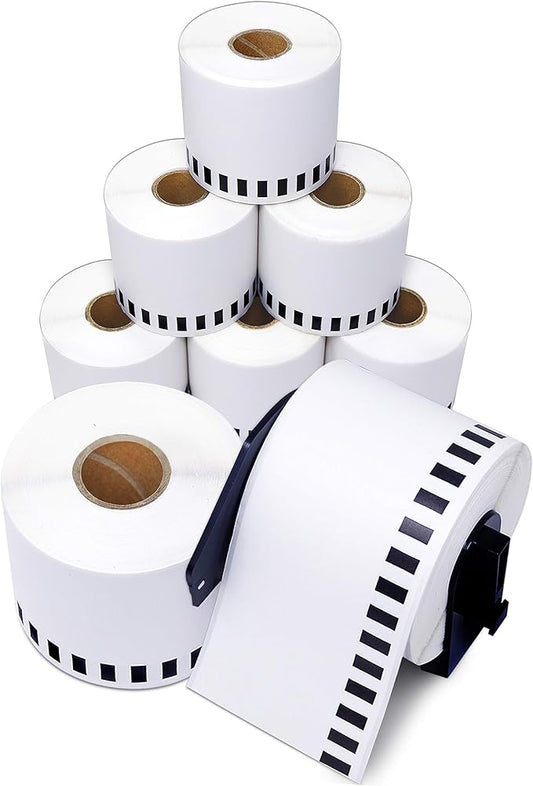 Aegis Adhesives - Compatible Label Replacement for Brother DK-2205 (2.4" X 100 Ft.) Continuous Paper Tape, Use with QL Label Printers - 8 Rolls + 1 Frame
