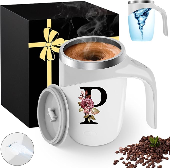 Initial Magnetic Stirring Coffee Mug Stainless Insulated Travel Cup Teacher Co worker Assistant Principal Christmas Paraprofessional Administrative It Hr Admin Day French Nursing Spanish Swim Gift,P