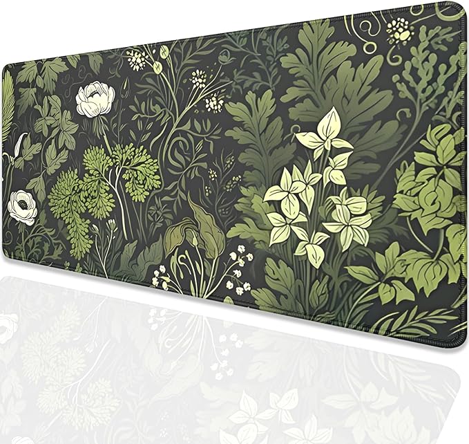 Sage Green Floral and Plant Desk Pad Mouse Pad,Large Gaming Mouse Mat with Stitched Edges,Non-Slip Waterproof Rubber Base Mous Mat for Office Computer Keyboard Laptop Home(27.5X11.8 in)
