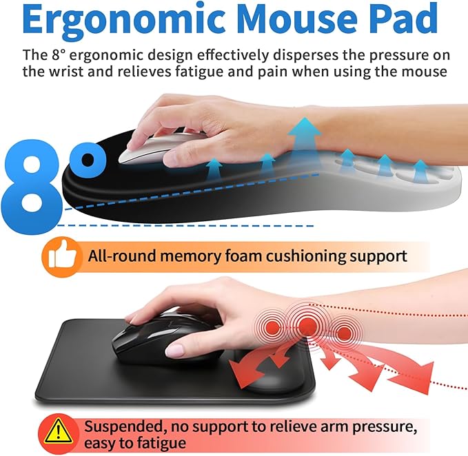 YIWEI Ergonomic Mouse Pad with Wrist Rest Support, Mousepad with Comfortable Memory Foam Wrist Rest and Non-Slip PU Base for Pain Relief, Computer, Laptop, Office, Home (Gradient Black)