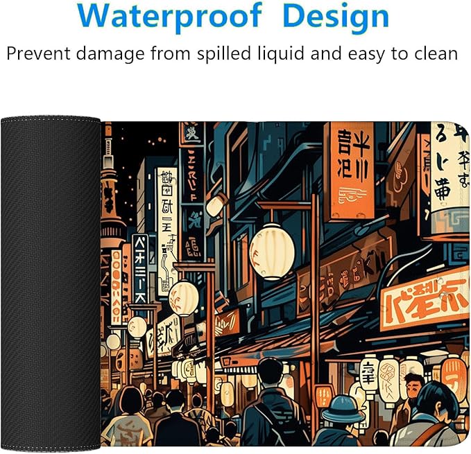 Japanese Street Desk Pad Mouse Pad Anime Tokyo Night Market XL Mouse Pad Large Mousepad Extended Laptop Keyboard Mat Gaming Desk Pad Mouse Mat Office Computer Keyboard Laptop Home 31.5"x11.8"