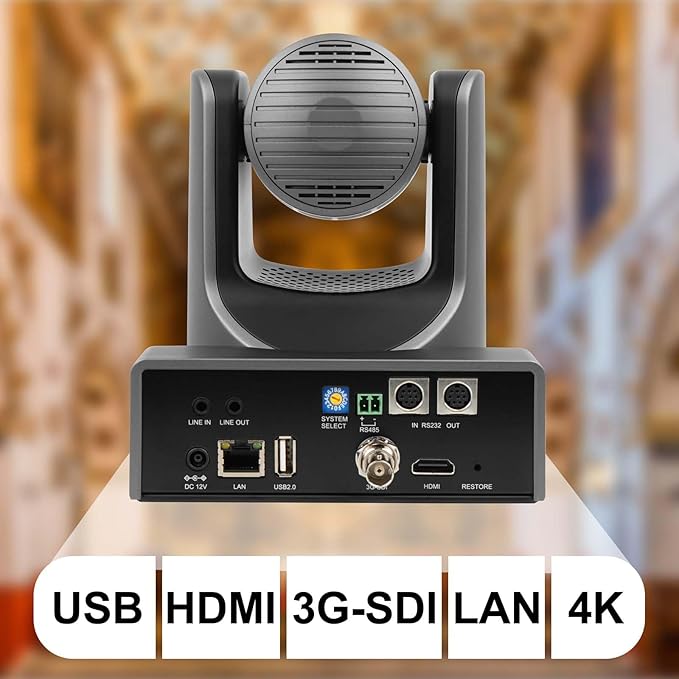 PTZ Camera, 4K 20X HDMI Camera Support AI Optical Zoom Video and POE with Network IP Live Streaming, Simultaneous 3G-SDI and USB Video Output, for Conferences, Church, Teaching