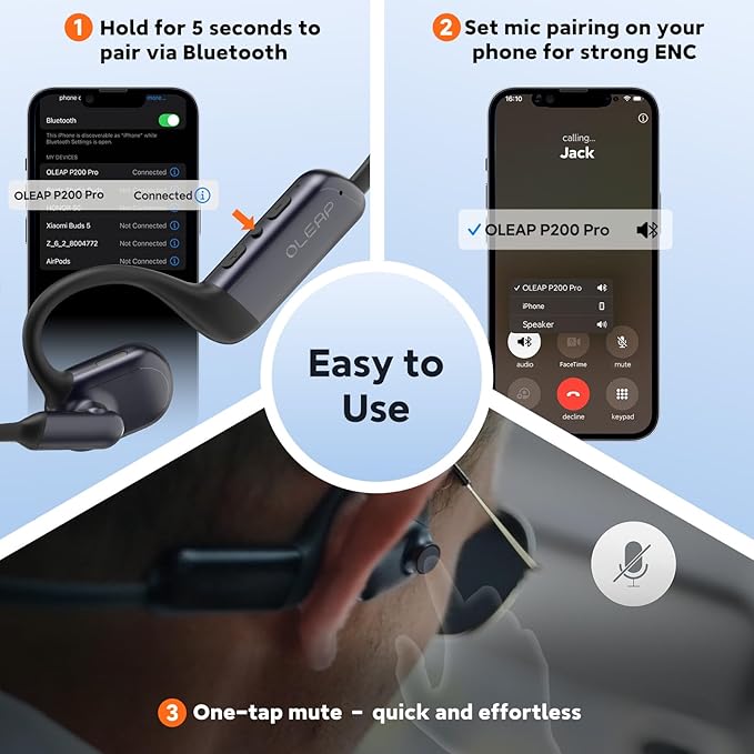 Pilot P200b Pro Wireless Headset with Mic for Work,50dB AI Noise Cancelling Microphone Headphones for Call,Bluetooth 5.3 Open Ear Computer Headset with Microphone for WFH,Mobile Office,Meetings