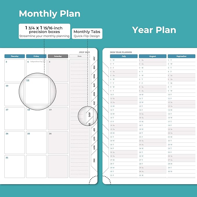 Planner 2025-2026 Daily Weekly and Monthly,11.5"x8.5",18 Months Spiral Bound Calendar Agenda with Self-adhesive Pen Holder,2026 Academic Plan with Vegan Leather Soft Cover,Light Blue
