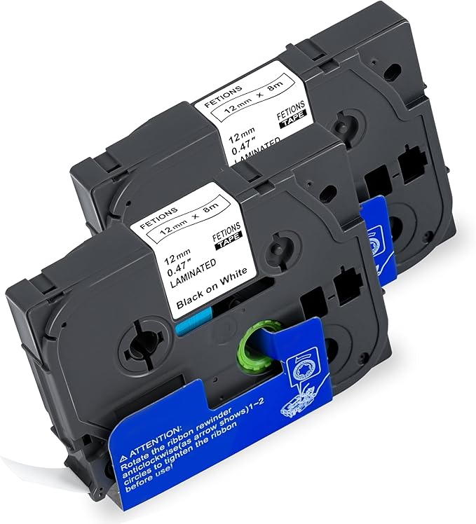 Label Maker Tape TZe-231 Replacement for Brother P Touch PT-D210 PT-D220 PT-H110 PT-D600 D400 by FETIONS, Compatible with TZe TZ 12mm X 8m Laminated Waterproof Label Tape, 2 Pack