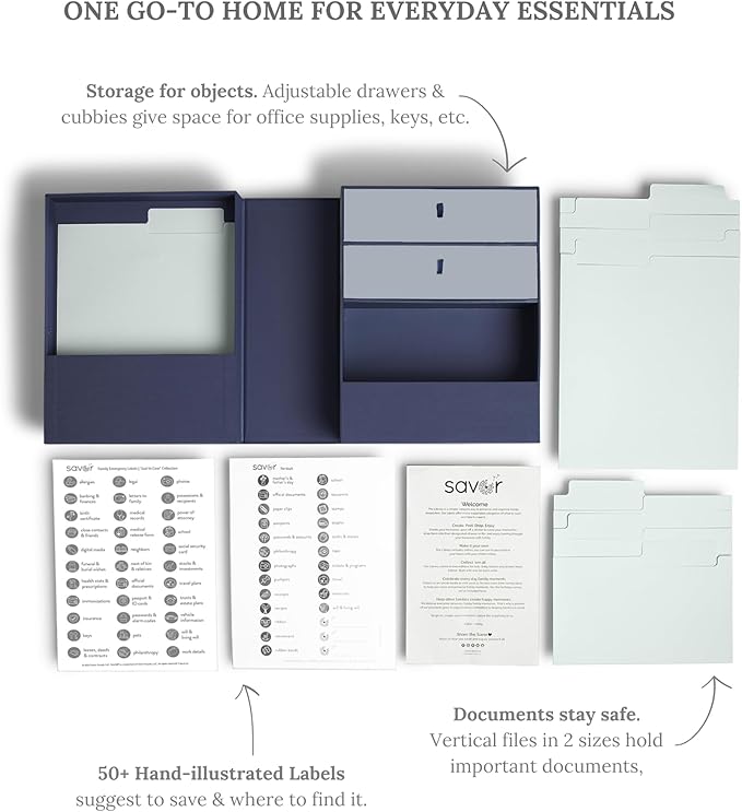 Savor | All-in-One Desk Organizer | Blue – Keep Desk, Office, and Home Organized All-in-One Storage System for Important Files, Documents, Stationery, and Office Supplies