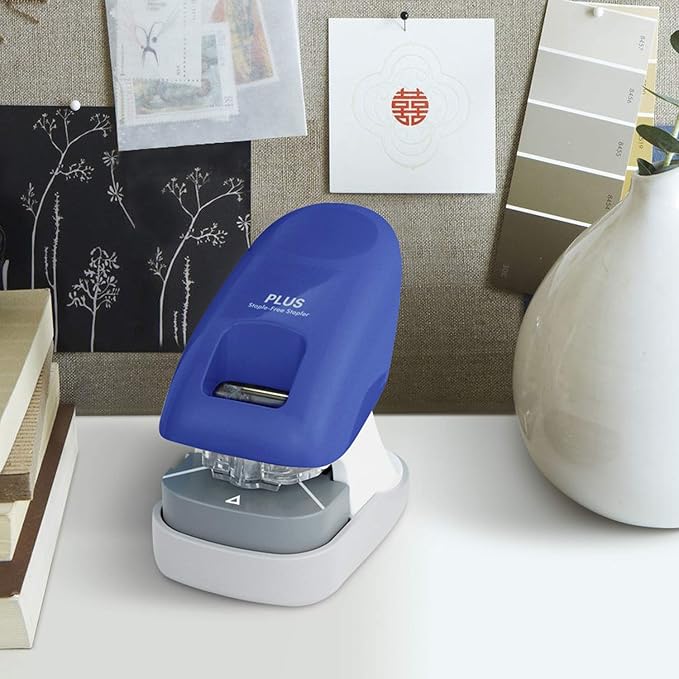 Plus Paper Clinch Desktop Staple-Free Stapler, Blue
