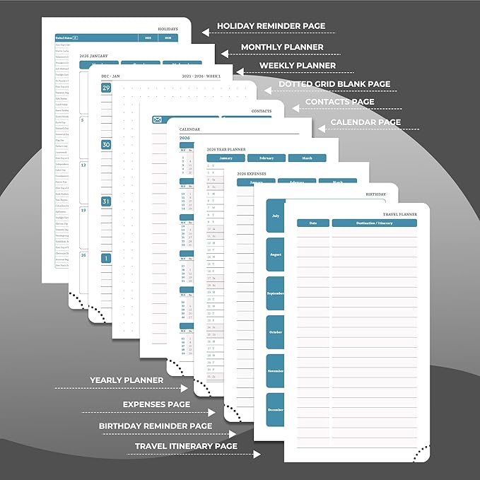 Planner 2026 Daily Weekly and Monthly,6.5"x3.75",12 Months Spiral Bound Calendar Agenda with Self-adhesive Pen Holder,2026 Appointment Book with Vegan Leather Soft Cover,Black