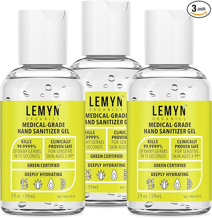 Medical Grade Hand Sanitizer Gel - 97% ORGANIC - 2 FL.OZ. PACK OF 3