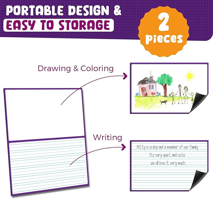 KIKIGOAL 21.5"x17" Magnetic Draw and Write Paper,Dry Erase Handwriting Lined Paper for Classroom Whiteboard, Writing Chart Page Teacher Must Have Homeschool Teaching Supplies (Draw and Write)
