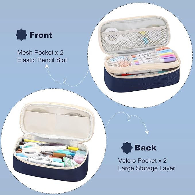 Pencil Case for Boys Kids Teens Adults Big Pencil Bag with Zipper Big Pen Pouch Large Stationery Pen Case Organizer for School Blue