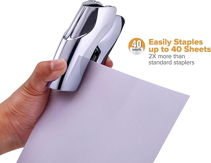 Bostitch Office Heavy Duty Stapler, 40 Sheet Capacity, No Jam, Half Strip, Fits into the Palm of Your Hand, For Classroom, Office or Desk, Chrome