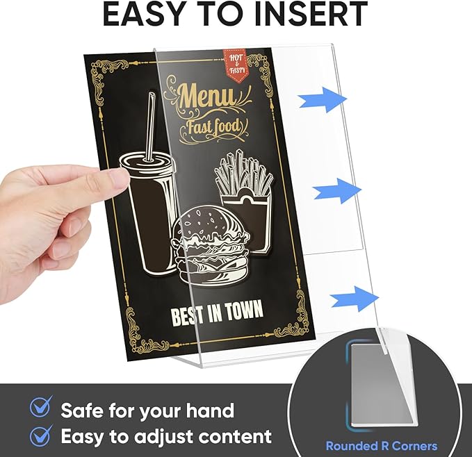 TICONN 5.5 x 8.5 Acrylic Sign Holder, L Shape Clear Sign Stand for Displaying, Plastic Paper Holder for Office, Store, Restaurant (Vertical 3 Pack)