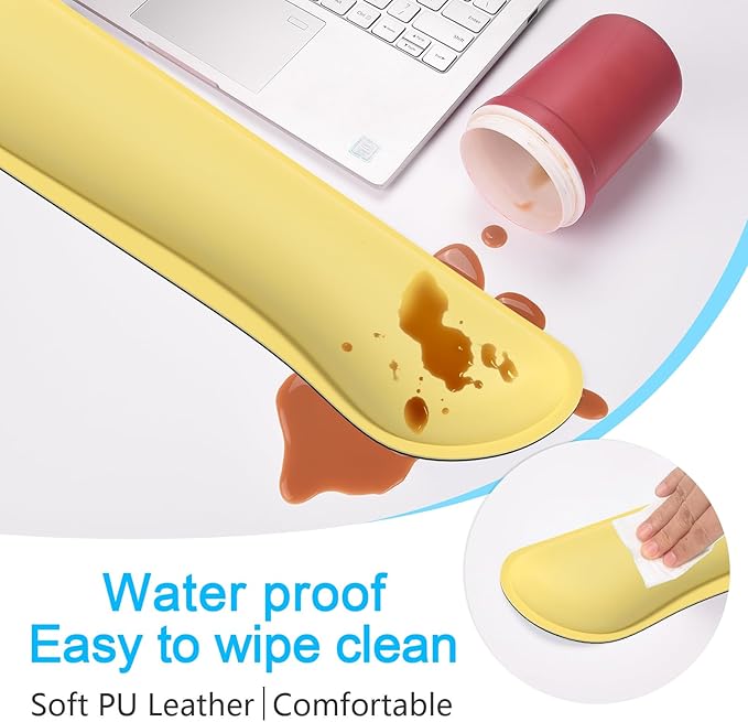 Dapesuom Keyboard Wrist Rest Set, Cute PU Leather Wrist Cushion for Computer Keyboard and Mousepad, Memory Foam Mouse Pad Rests Support with Non-Slip Base for Typing Pain Relief, Laptop, Lemon Yellow