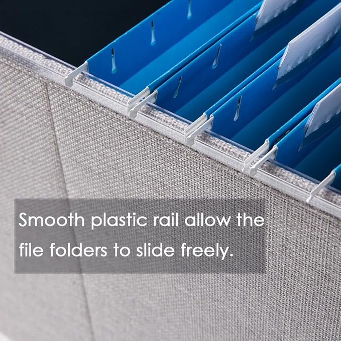 PRANDOM File Organizer Box - Set of 2 Collapsible Decorative Linen Filing Storage Hanging File Folders with Lids Office Cabinet Letter Size Light Grey (15x12.2x10.75 inch)