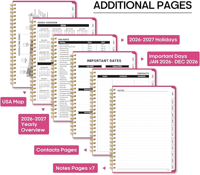 2026 Planner 8.5" x 11", Weekly and Monthly Calendar Planner Book, January 2026 - December 2026, Hardcover Spiral Planner with Monthly Tabs, Notes Pages, Perfect for Women & Men, A4 - Hot Pink