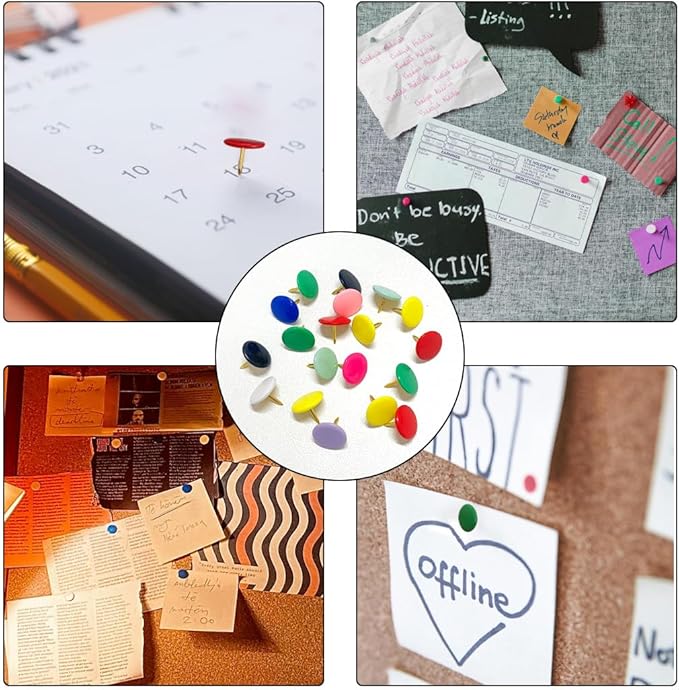 300 PCS Colors Thumb, Tacks Plastic Round Head Thumbtack, Colors Plastic Roundness Push Pins, Roundness Head Thumbtack for Map, Office, Photo Wall, Cork Board