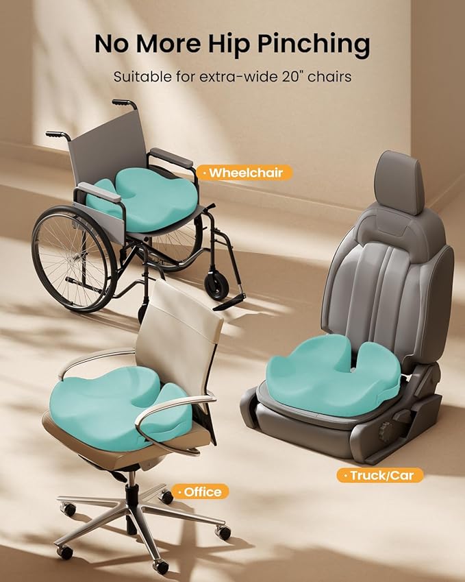 ProtoArc Extra Large Seat Cushions for Office Chairs, Ergonomic Memory Foam Seat Cushion for Home, Extra Cover, Car Seat Cushions for Driving, Pressure Relief Pad for Sciatica - Mint Green