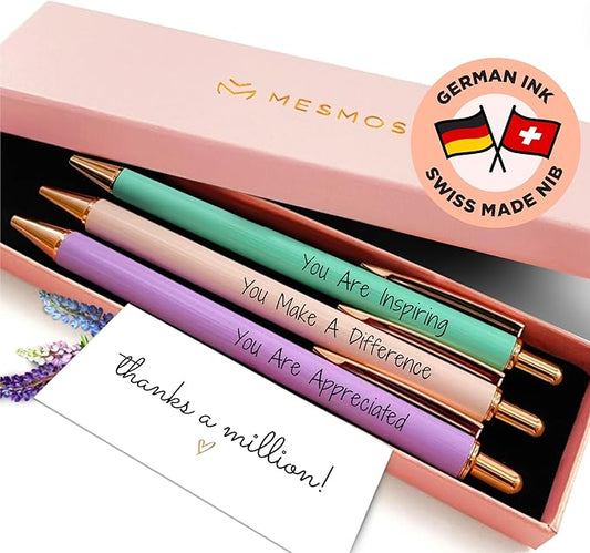 MESMOS 3pk Fancy Pen Set, Teacher Appreciation Gifts Ideas for Women, Best Teacher Gifts Supplies, Thank You Gift from Student, Difference Maker Gift, Aesthetic Nice Pen Set