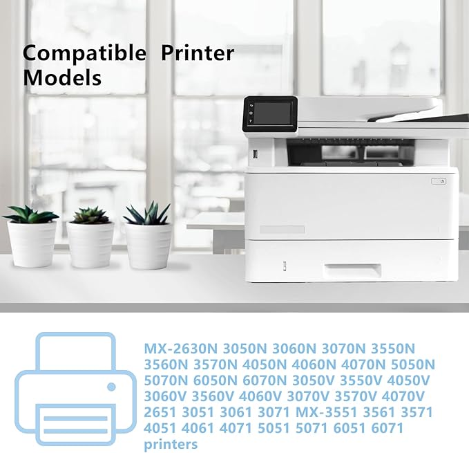 High Yield MX60NT MX-60NT Toner Cartridge MX-60NTBA MX-60NTCA MX-60NTMA MX-60NTYA Compatible with Sharp MX-2630 MX-3050 MX-3570 MX-4050 MX-4070 MX-6070 Printer (4-Pack, Black/Cyan/Magenta/Yellow)