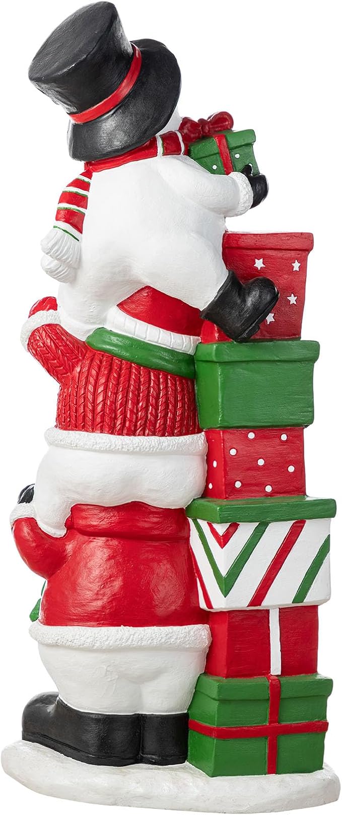 Glitzhome Christmas Stacked Triple Snowman Porch Decor, 35.25"H Resin Statue with Gift Boxes, Hand-Painted Outdoor/Indoor Holiday Display for Entryway