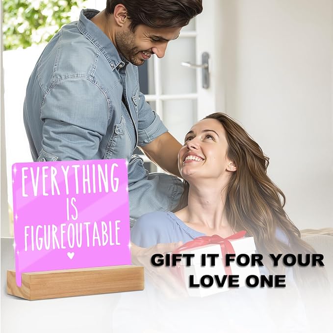 Mental Health Desk Decor Clear Acrylic Sign 4x4 Inch, Inspirational Gifts for Women Men Friends, Therapy Office Decor Pink Cute Desk Gadgets Table Top Cubicle Accessories Room Decorations