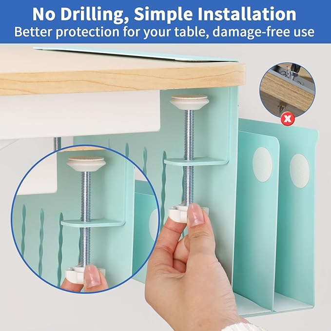 LUKETURE Desk Side Storage, 2 Tier Steel Hanging Organizer, No Drill Side Desk Organizer, Laptop Holder, with Pen Holder, Hanging Table Storage for Office Home, Fits Flat Edge Tables 0.3" to 2.8"