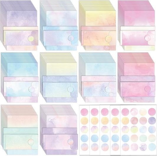 250Pcs Watercolor Stationery Paper and Envelope Set with 100 Letterhead Papers and 50 Envelopes, 10 Design for Letter Writing Invitations Computer Holidays Party Notes, 8.5x11 Inch-Lined