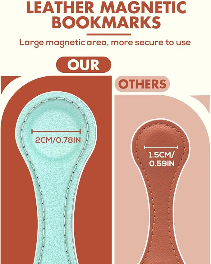 Magnetic Leather Bookmark, 10 Pcs Colorful Leather Magnetic Bookmarks for Women Men, Double-Sided Magnetic Book Mark Clip for Book Lovers, Readers, Teachers, Students