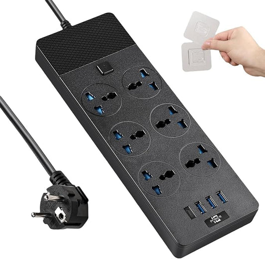 European Power Strip, Jumpso Universal Power Strip with 6 AC Outlets and 4 USB Ports, 110-240v, 3000w 6ft Extension Cord with EU Plug, Outlet Extender Plug Adapter for Overseas Travel Essentials