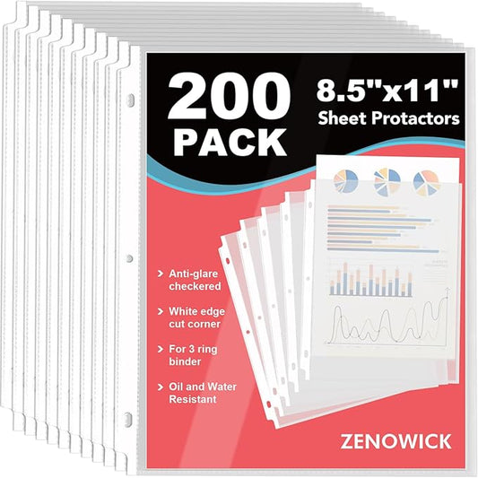 200 Pack Sheet Protectors 8.5 x 11 inch Clear Page Protectors for 3 Ring Binder, Plastic Sleeves for Papers, Document