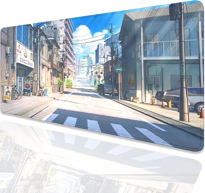 Anime Tokyo Street Japanese Mouse Pad,Large Extended Gaming Mouse Pad with Stitched Edges,Non-Slip Waterproof Rubber Base Mouse Pad for Office Work Home Games Desk Pad(27.5X11.8 in)