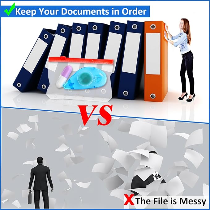 40 Pieces 6 Ring Binder Zipper Pouch, 6 Hole Binder Pockets with Zipper Bulk Binder Folders Plastic Binder Pouch Loose Leaf Bags Waterproof PVC Document Filing Bag(Colorful, A7)