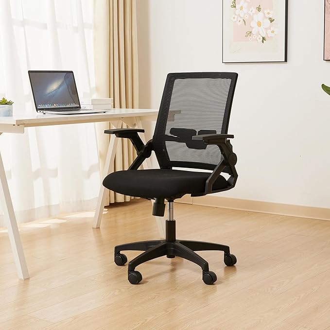 Ergonomic Office Chair Desk Chair with Adjustable Height Mesh Computer Chair Swivel Chair with Flip-up Arms and Lumbar Support Black