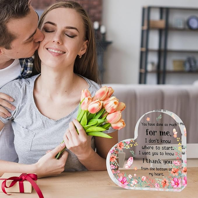 QUPT Appreciation Gifts for Women, Affirmations Heart Shape Acrylic Sign, Graduation Gifts, Inspirational Gifts, Gift to Express Gratitude, Thank You Gifts for Women Nurse, Teacher, Boss, Coworker